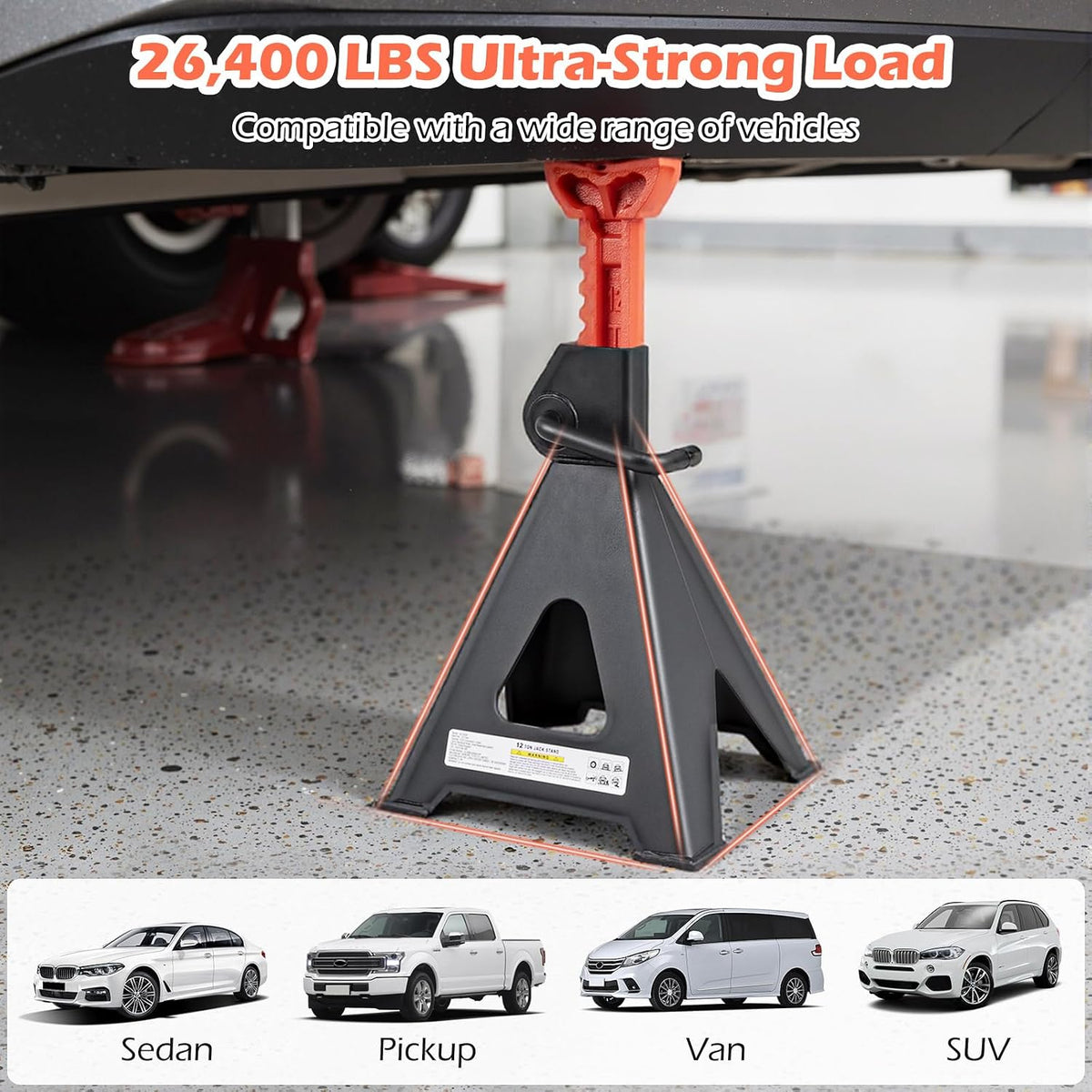 Goplus Jack Stands 12 Ton, 4 Pack 26,400 LBS Jack Stand with 19"-29.5" Adjustable Lifting Height, Handle Lock, Heavy-Duty Car Jack Stand for SUV, Sedan, Pickup, UTV