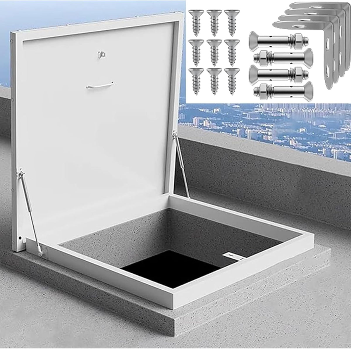 Roof Hatch Rooftop Hatch Cover Plate,House Rooftop Maintenance Hatch,Galvanized Powder Coated Ceiling Hatch Lid With handle,Roof Hatch Window for Emergency Access Lid,Weather Proofing Cellar Cover(60*