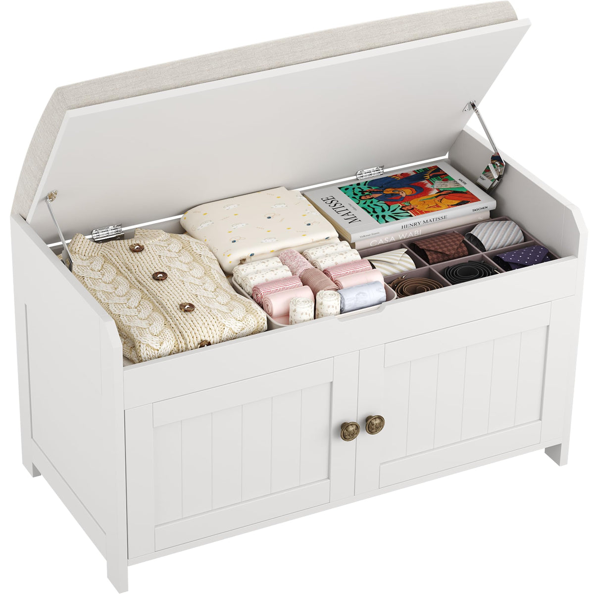 HOMEFORT 54.4" Shoe Bench with Lift Top Storage, Entryway Bench with Cushioned Seat, Wooden End of Bed Bench, Shoe Cabinet Bench with Hidden Storage Space, for Bedroom, Hallway,Blue