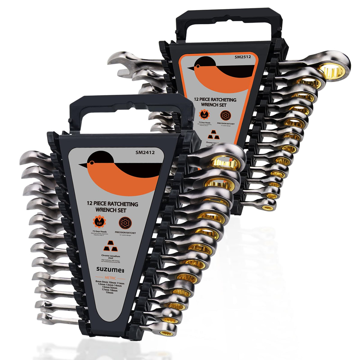 SUZUME 24-piece Flex Head Ratcheting Wrench Set Metric & SAE 180° flexible