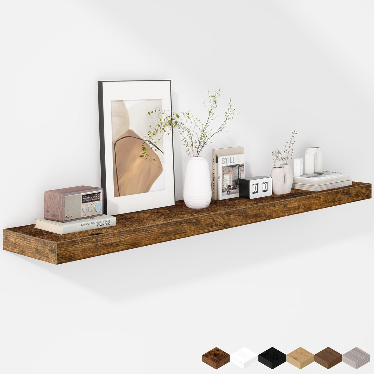 Fun Memories Floating Shelves - 2 Pack 12 Inch Rustic Wooden Wall Shelves - Extra Deeper & Thicker Wall Mounted Storage Shelf for Living Room, Kitchen, Farmhouse - 36" W x 12" D x 1.8" H - Brown