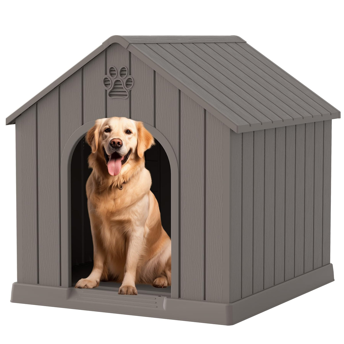Fancyango Large Dog House Outdoor Indoor for Medium Large Dogs, Sturdy Plastic Waterproof Doghouse with Air Vents and Elevated Floor, Easy Clean and Assemble (Grey, 36.2''L×38''W×38''H)