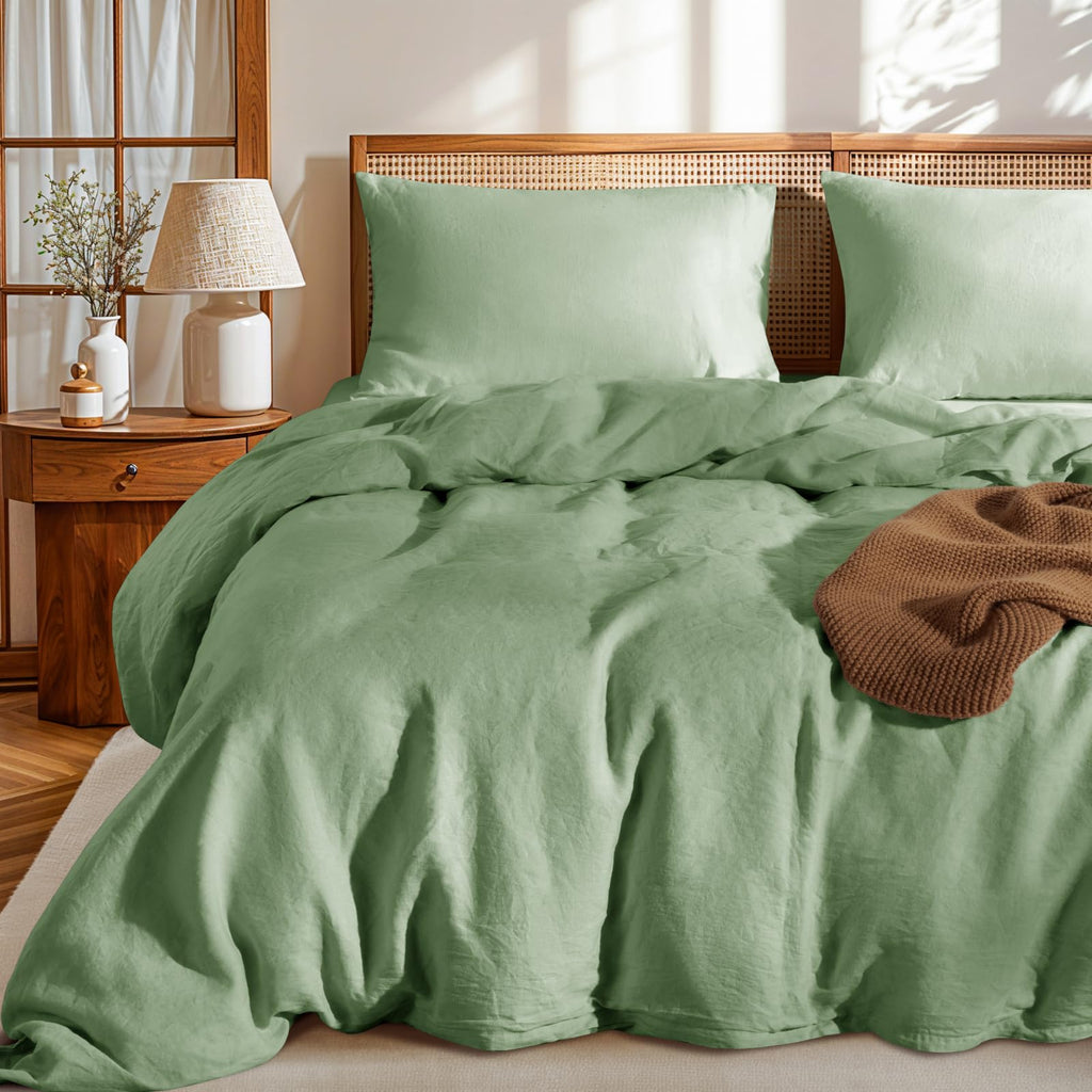LBRO2M 100% French Linen Duvet Cover Set 3Pcs, Comforter Cover King Size