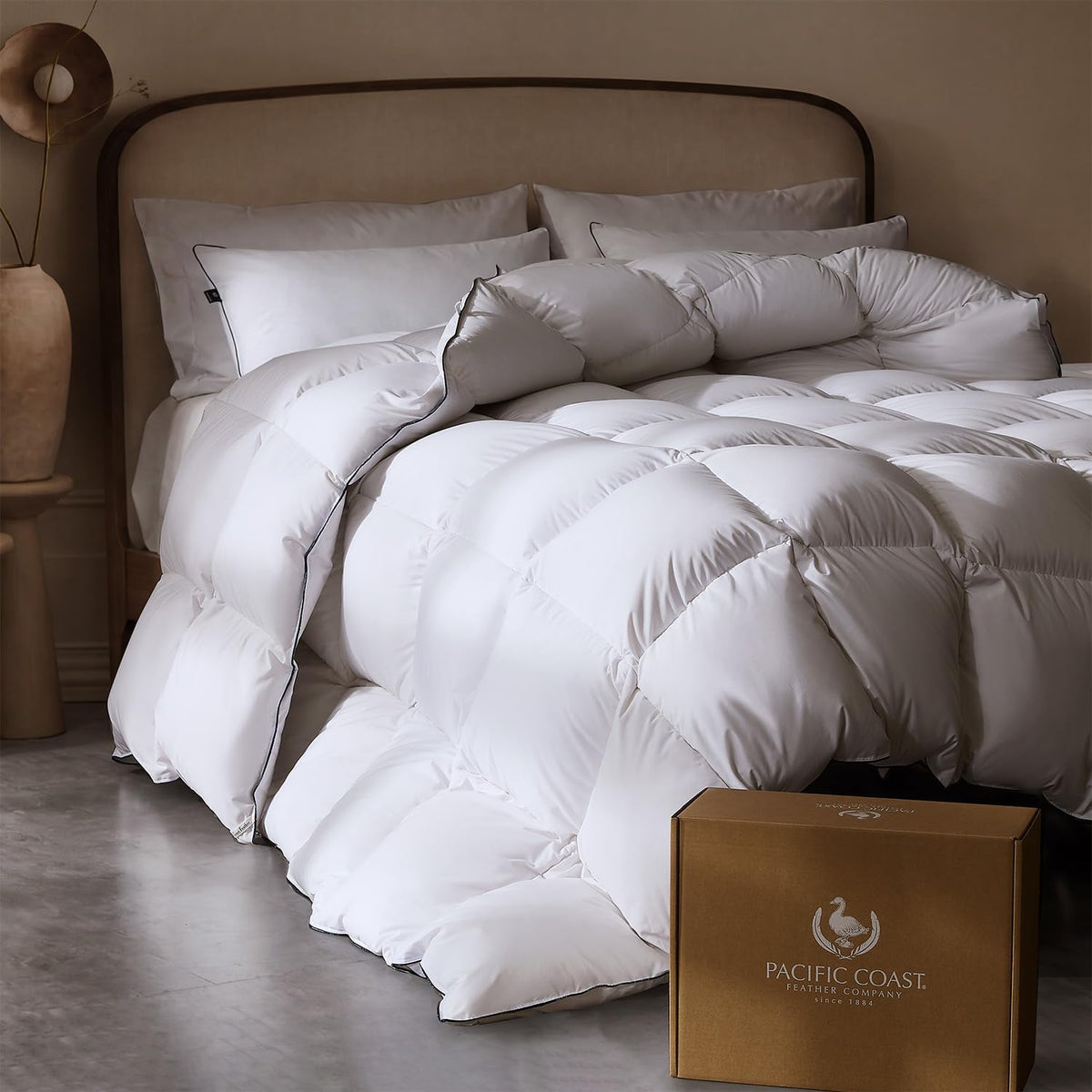 Pacific Coast Goose Feather Down Comforters King Size, Breathable Duvet Insert, Noiseless Shell, Sewn-Through Construction, Hypoallergenic All Season Luxury Hotel Bedding, 8 Duvet Loops, 106"x90"