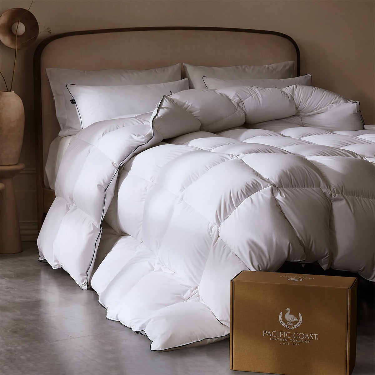 Pacific Coast Goose Feather Down Comforters King Size, Breathable Duvet Insert, Noiseless Shell, Sewn-Through Construction, Hypoallergenic All Season Luxury Hotel Bedding, 8 Duvet Loops, 106"x90"