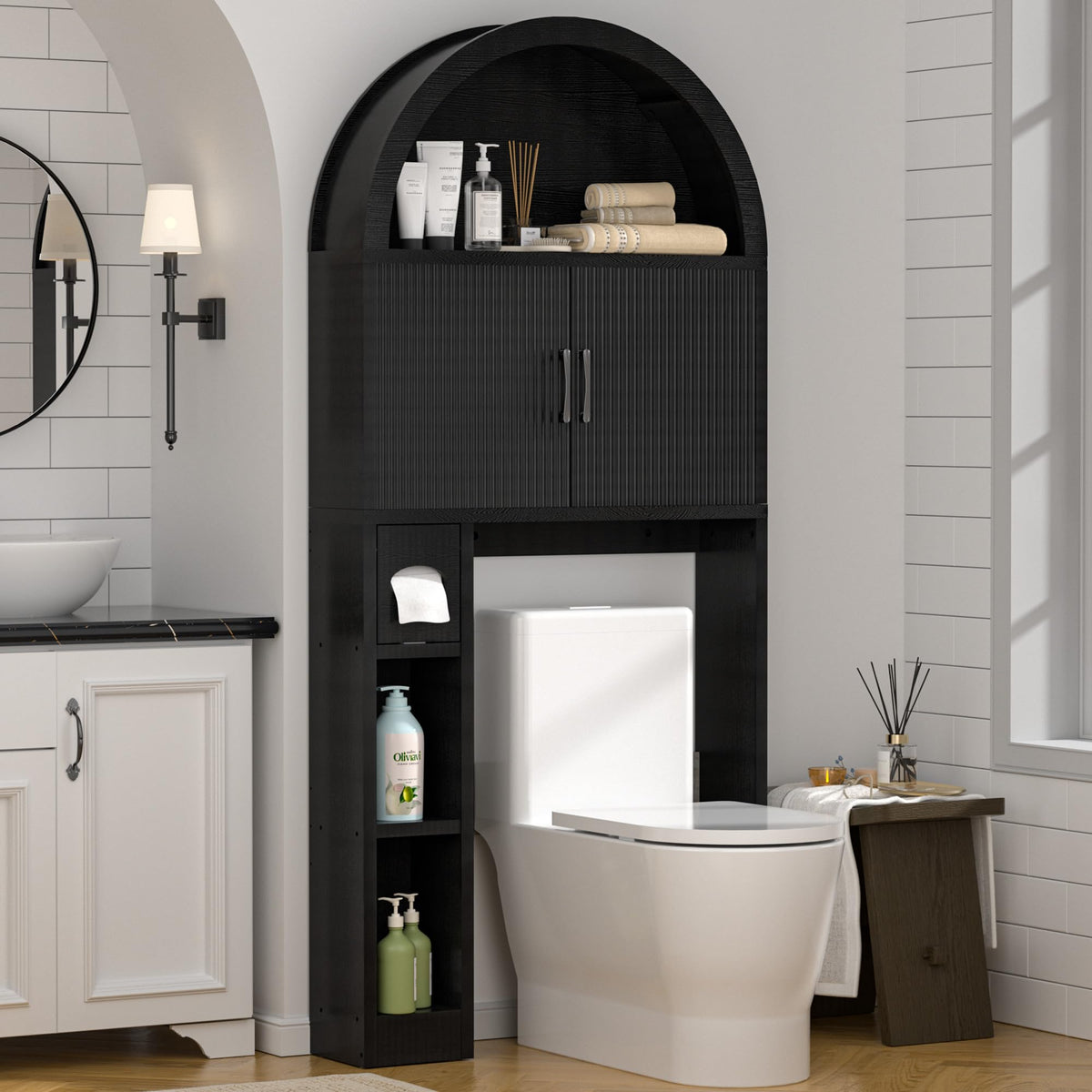 Spurgehom Over Toilet Storage Cabinet, Bathroom Arch Organizer, Black
