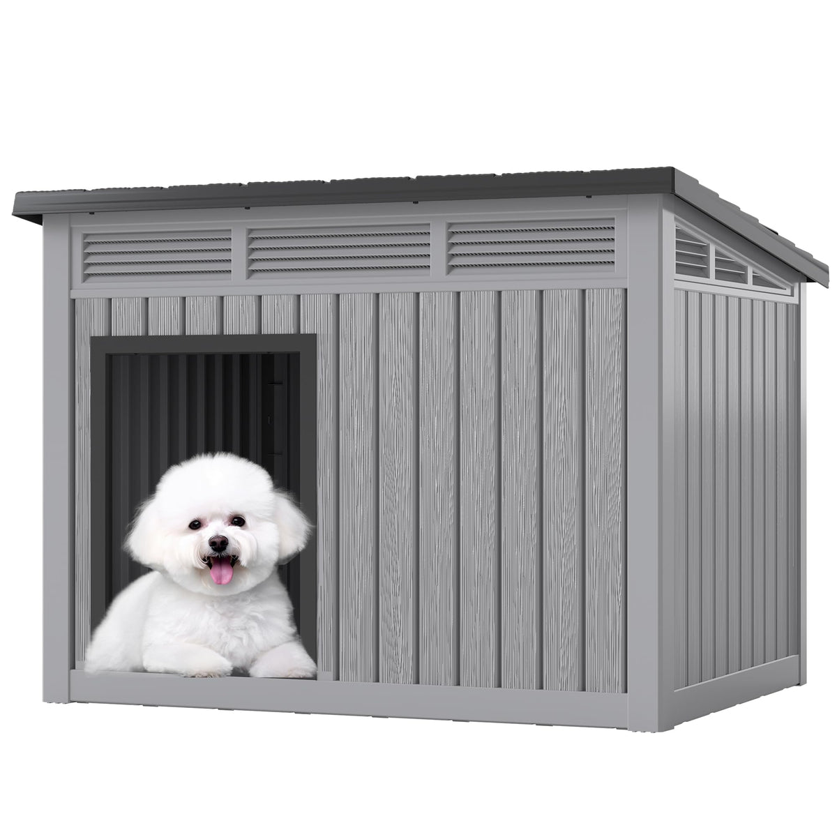 Fancyango Outdoor Dog House for Large Dogs, Outside Dog House with Weatherproof Roof, XL Dog House (Classic Grey, 43" L x 33" W x 32" H)