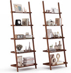 Tangkula 5-Tier Ladder Shelf Bookcase, Bamboo, 72”H, Walnut, 2 Pack