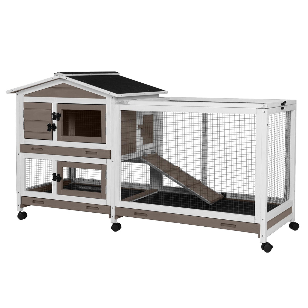 Aivituvin Rabbit Hutch Outdoor Indoor Rabbit Cage Chikcen Coop with Casters Guinea Pig Cage with 3 Deep No Leakage Pull Out Tray,Waterproof Roof