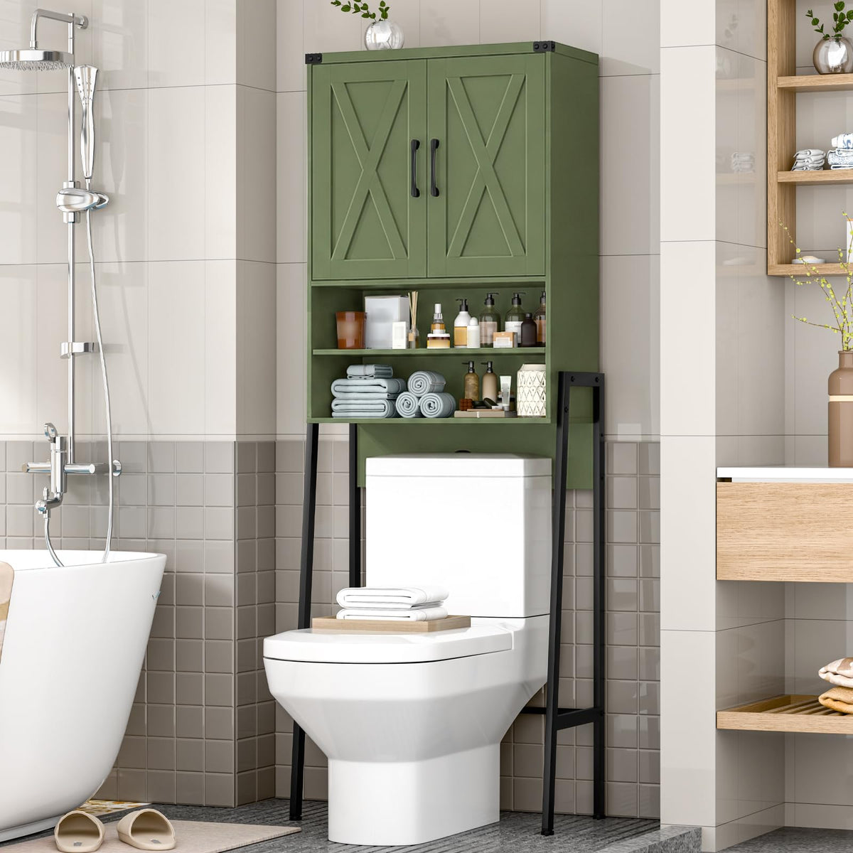 Vabches Metal Frame Over The Toilet Storage Cabinet, Black