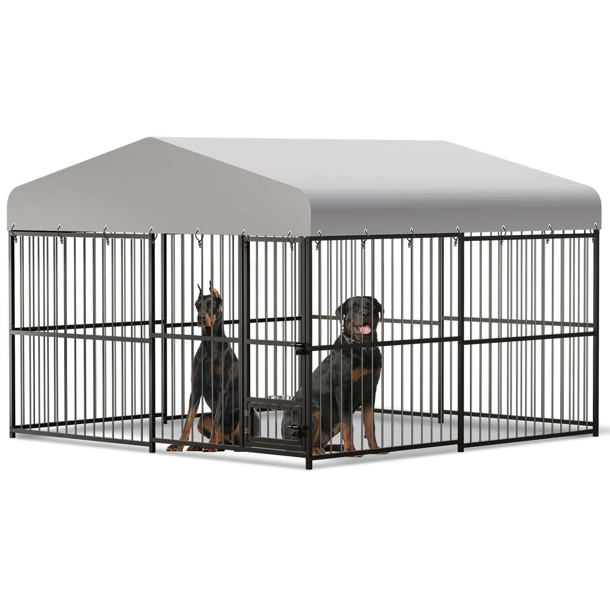 Large Outdoor Dog Kennel, 8x4x6FT Heavy Duty Dog Cage with Roof, Dog Kennel Galvanized Iron Dog House with Safety Locks,UV & Water Resistant Proof Cover, for Garden Backyard