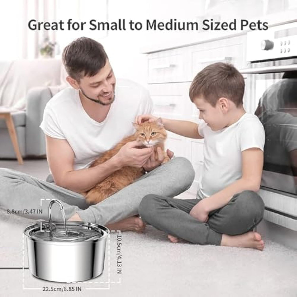 Cat Fountain, 3.2l/7l Water Fountain for Small Dogs, Super Quiet Stainless Steel Fountain Water Bowl for Small Cats Dogs (Silver, 7L-with 10 Filter Element)