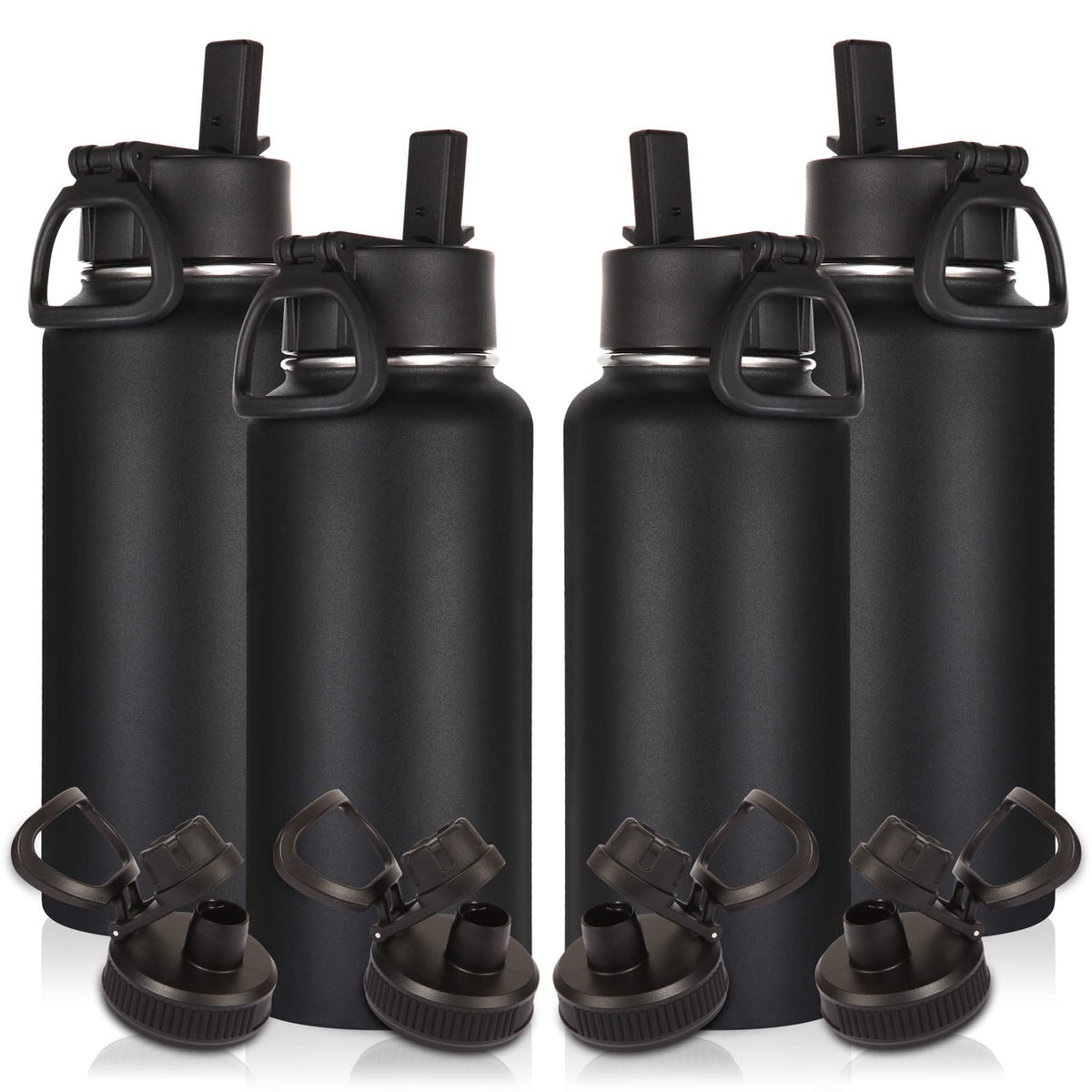 Volhoply 32oz Insulated Water Bottle with Straw Lid, Black, 8-Pack