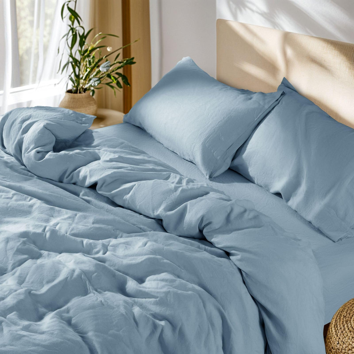 SONORO KATE 100% French Linen King Duvet Cover Set,Zipper Closure,3PC