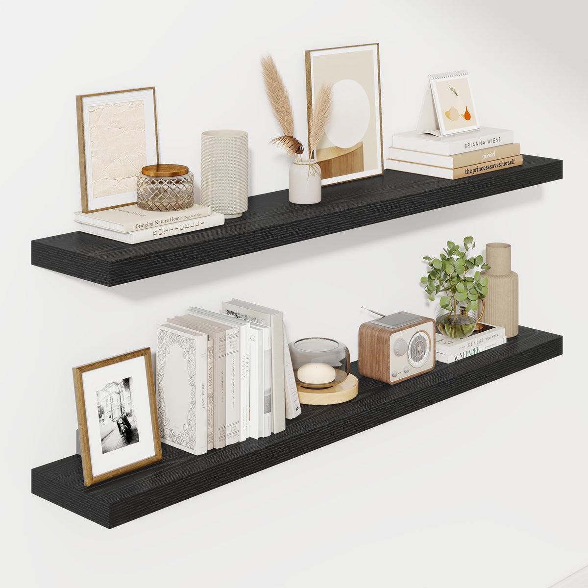 Fun Memories Floating Shelves - 2 Pack 12 Inch Rustic Wooden Wall Shelves - Extra Deeper & Thicker Wall Mounted Storage Shelf for Living Room, Kitchen, Farmhouse - 36" W x 12" D x 1.8" H - Brown