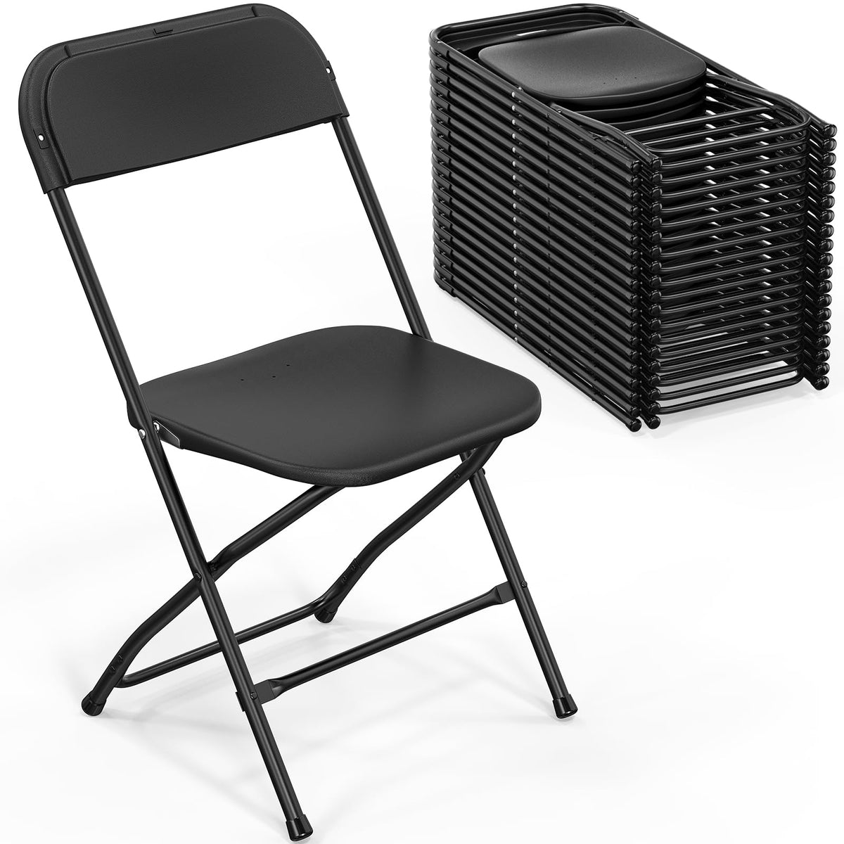 Bonnlo Folding Chairs Set of 4, White Plastic Chair Sturdy Seat with Metal Frame, Perfect for Party, Event, Wedding, Birthday, Office, Outside Entertaining