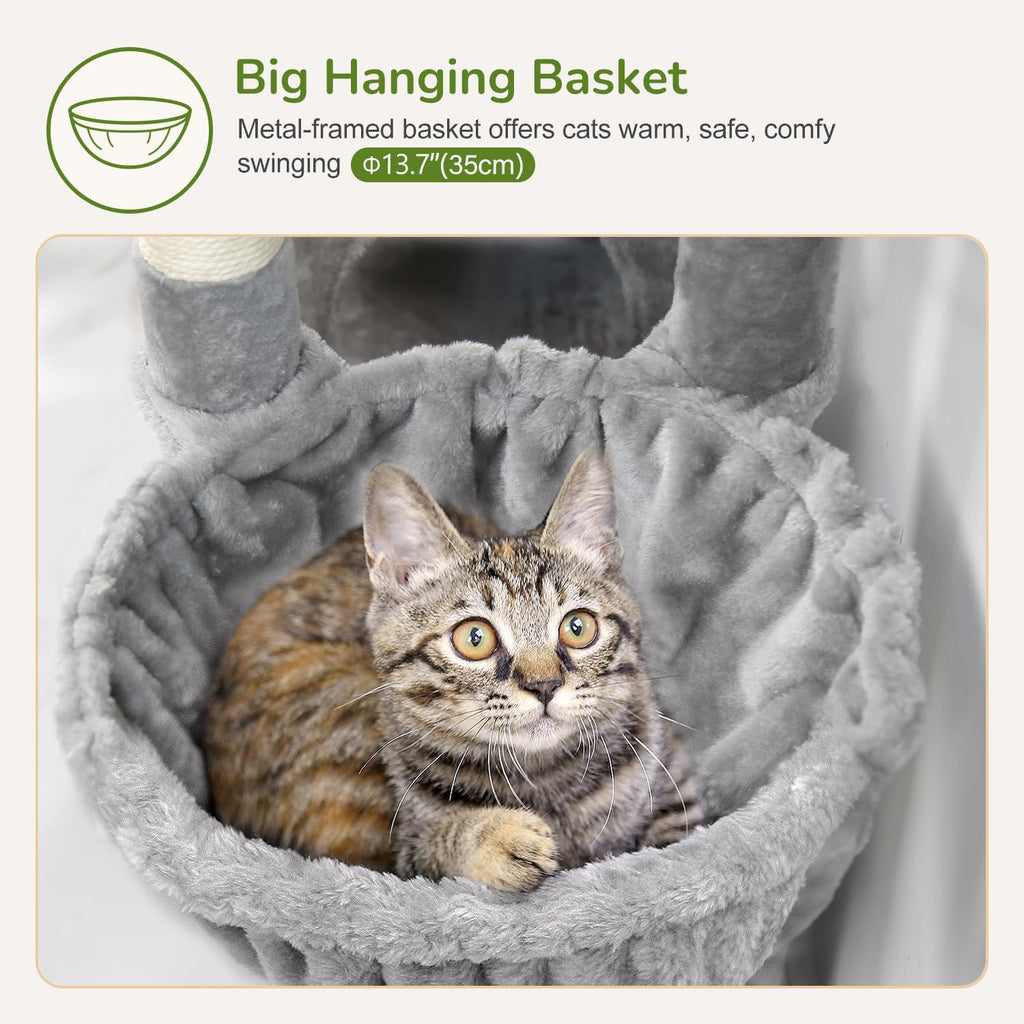 Globlazer 52in Cat Tree Tower for Indoor Cats, 2 Condos, S52, Light Grey