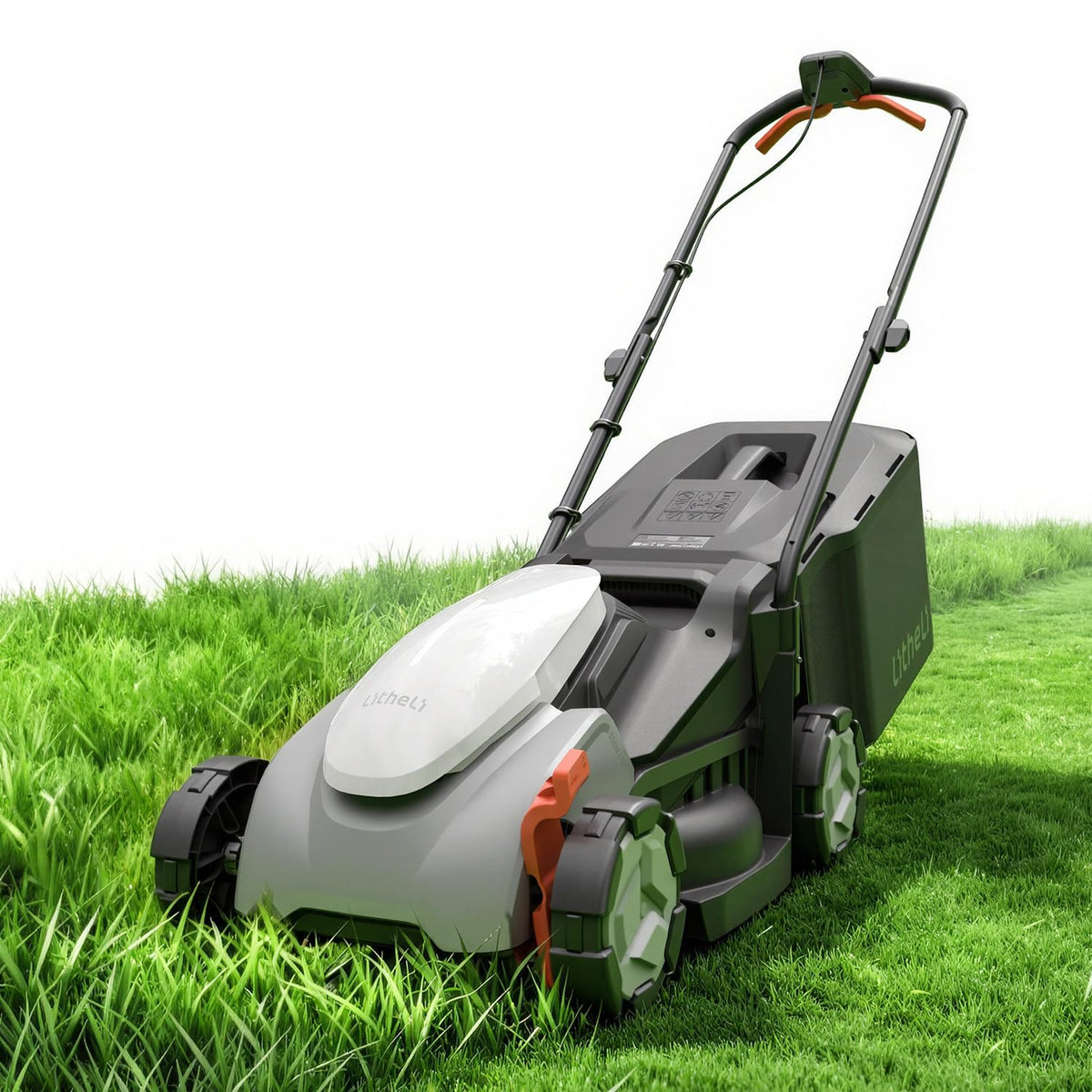 Litheli 14 Inch Cordless Lawn Mower, Lightweight Push Mower with 5.0Ah Battery and Smart Charger, Brushless Motor Lawnmower, 5-Position Height Adjustment (1-2.5 in) for up to 3000 Sq. Ft