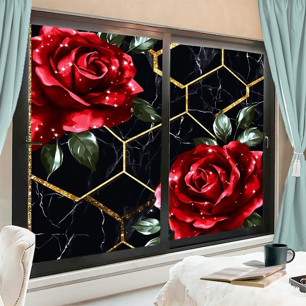 Watercolor Tropical Landscape Window Privacy Film 35.4Wx55.1L inch x 2pcs