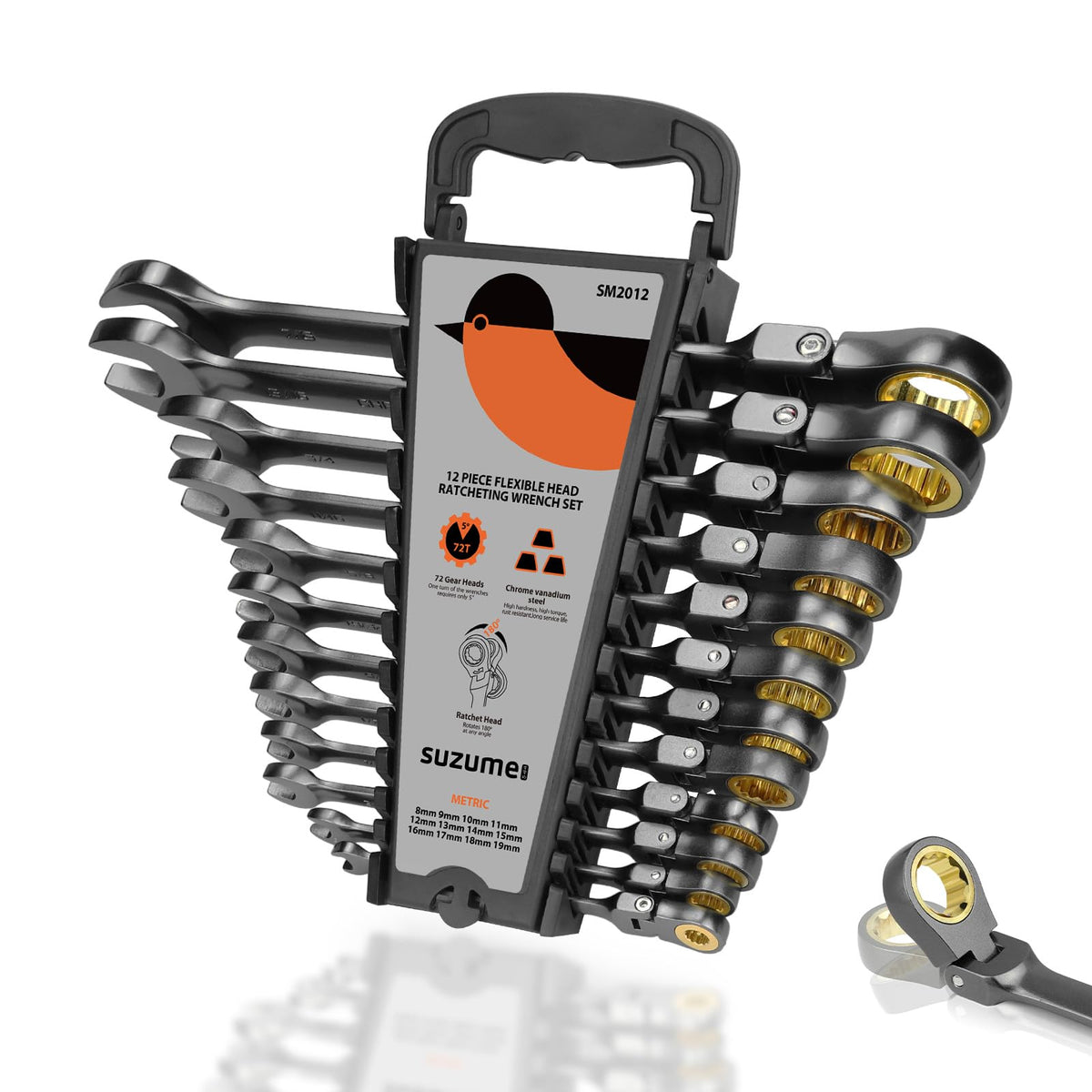 SUZUME 24-piece Flex Head Ratcheting Wrench Set Metric & SAE 180° flexible