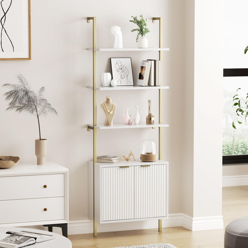 Halitaa 71”Ladder Shelf with Storage Cabinet, Wall Mounted Ladder Bookshelf