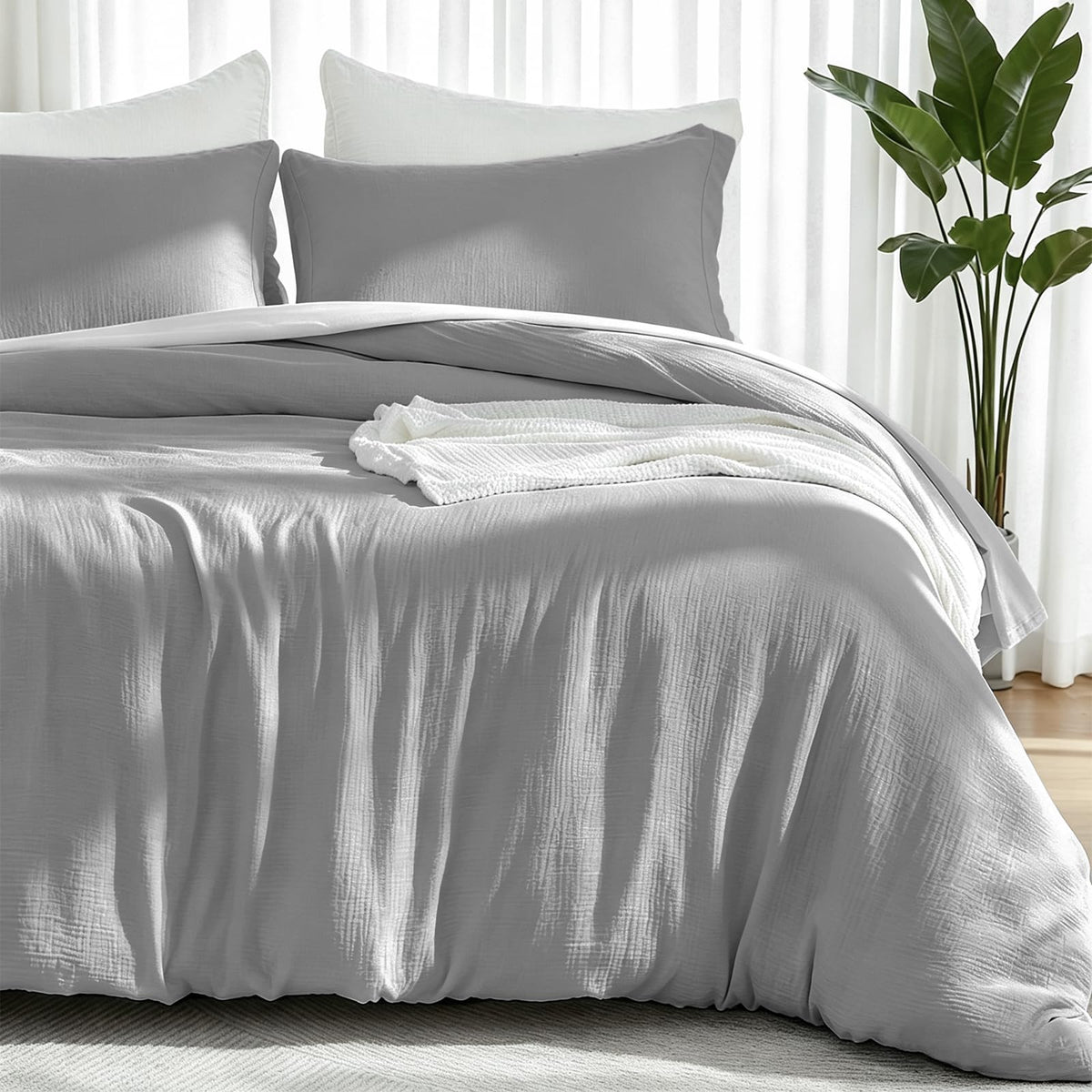 EMME Muslin Cotton Duvet Cover Set Linen Like Cream White King