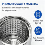 10KG Portable Spin Dryer, 1000RPM Compact Clothes Spinner with Stainless Steel Drum, Built-in Blue Light and Powerful Motor for Apartments, RVs and Small Spaces
