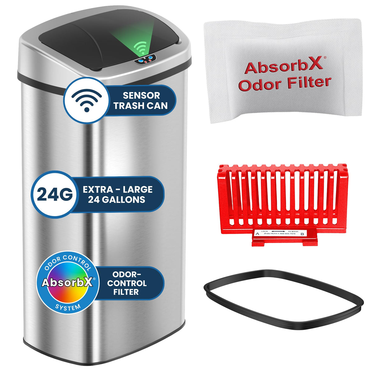 iTouchless 50L / 13 Gal. Dog-Proof Sensor Kitchen Trash Can | Odor Filter