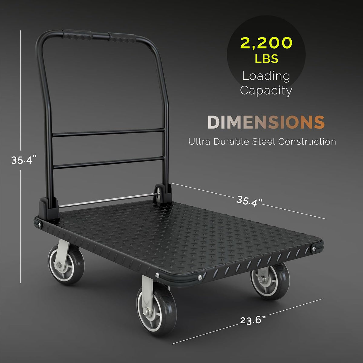 2200 lbs. Capacity Foldable Push Cart Dolly | Moving Platform Hand Truck | Heavy Duty Space Saving Collapsible | Swivel Flat Bed Wagon - Furniture Luggage Lifting