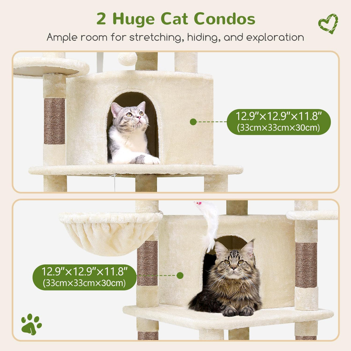 Globlazer 66inch Corner Cat Tree Tower for Indoor Large Cats, C66, Beige