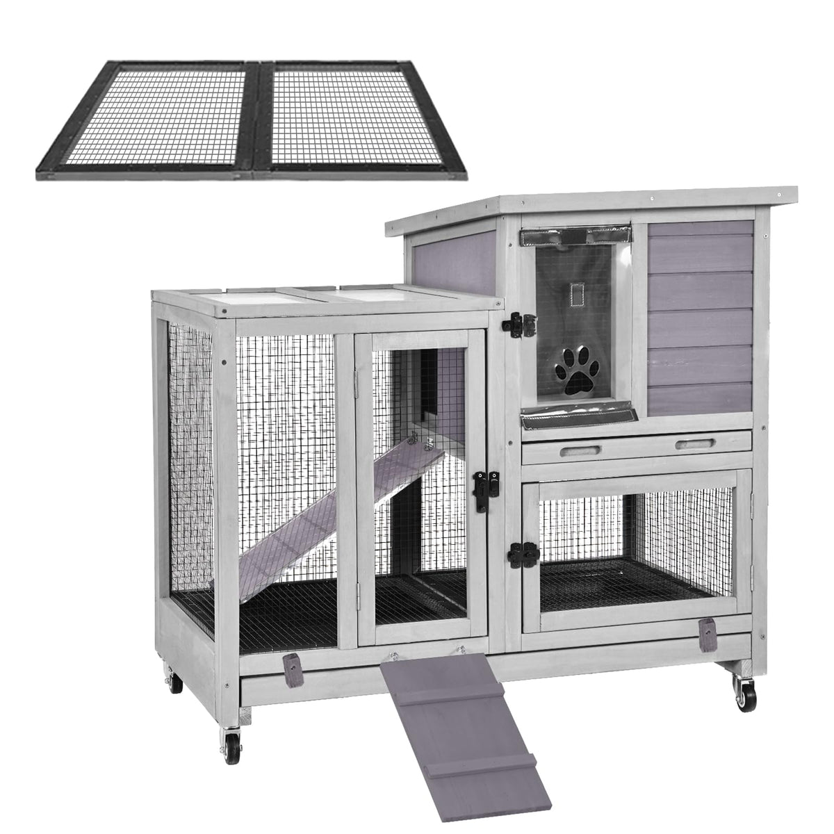 Indoor Rabbit Bunny Hutch Outdoor, Guinea Pig Cages with Removable Bottom Wire Netting - Easy Clean