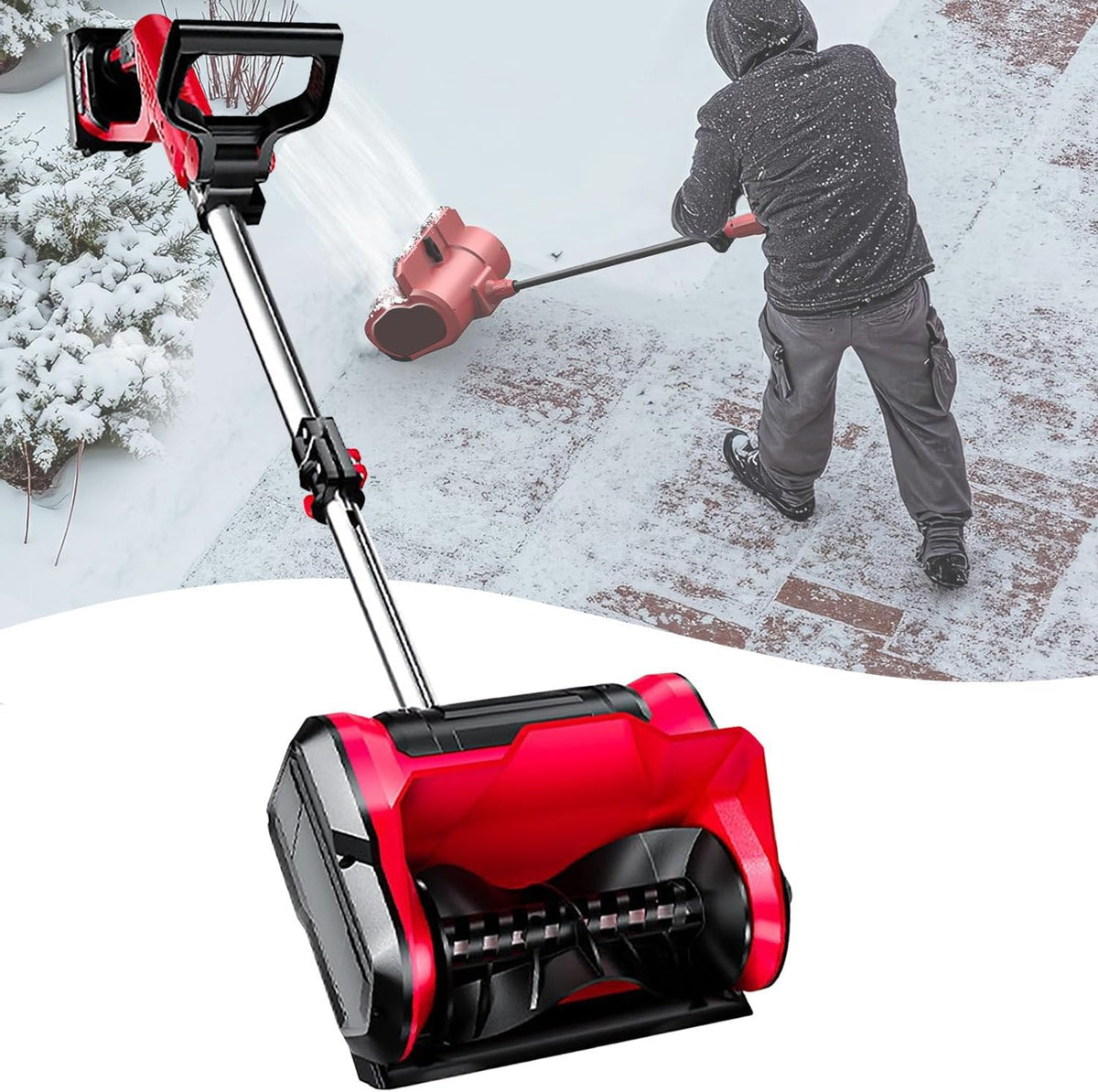 Cordless Electric Snow Shovel - 12.6 Inch, 4Ah Battery Powered Snow Thrower with Adjustable Front Handle - 2200 RPM for Patio, Deck, Driveway