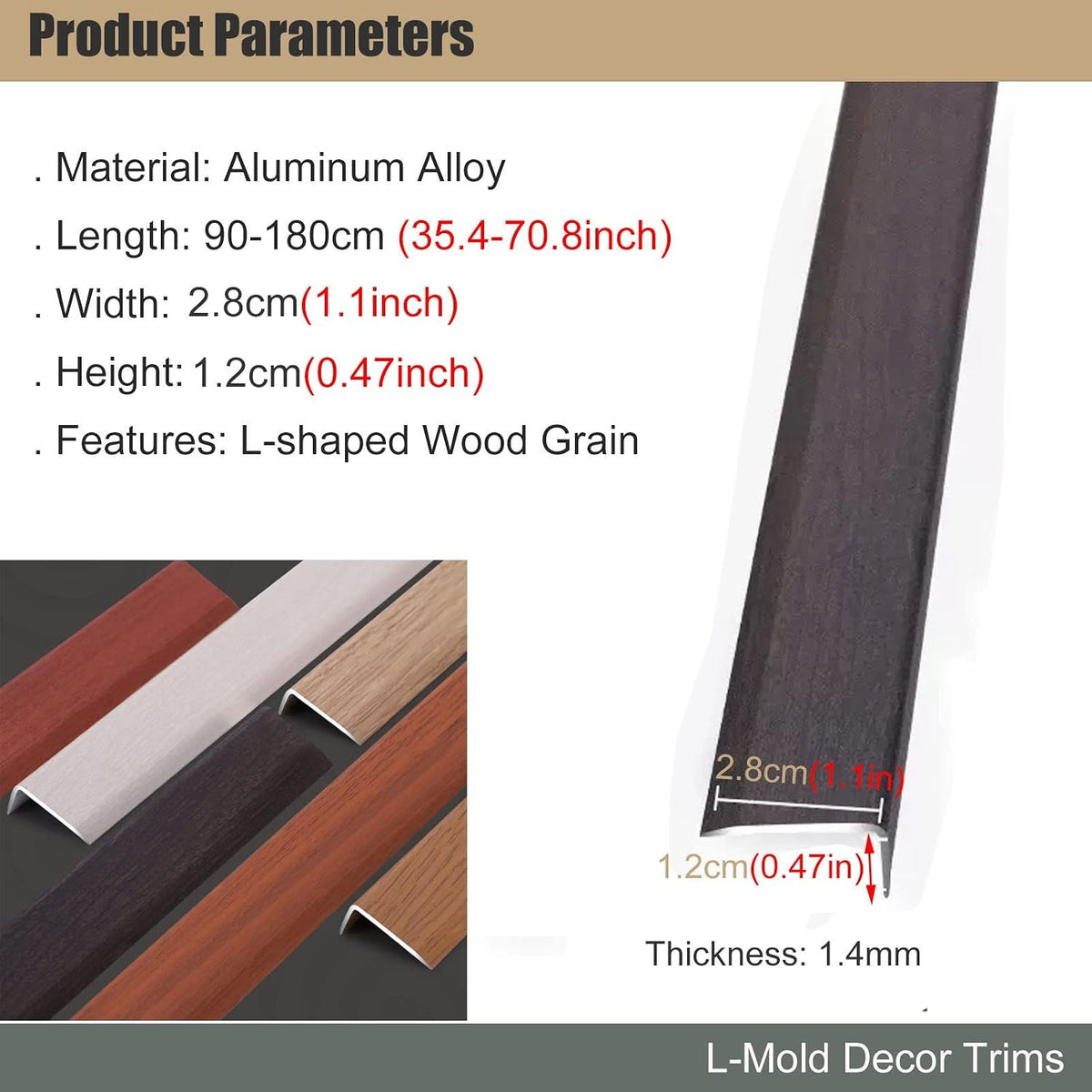 L Molding Metal Stair Steps Corner Trim Window Sill Edge Protectors, Wood Grain Finish Floor Transition Strip for Wooden Flooring/Laminate Floor (#7 50in/127cm)