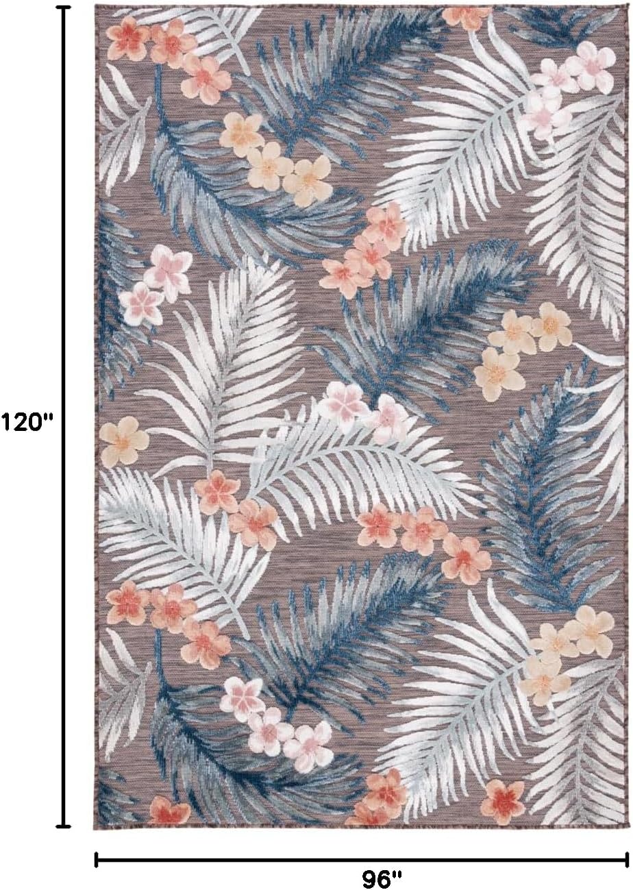 SAFAVIEH Washable Rug Outdoor Cabana Collection - 8' x 10', Brown & Blue, Non-Shedding & Easy to Clean, Ideal for Patio, Backyard, Mudroom (CBN458T)