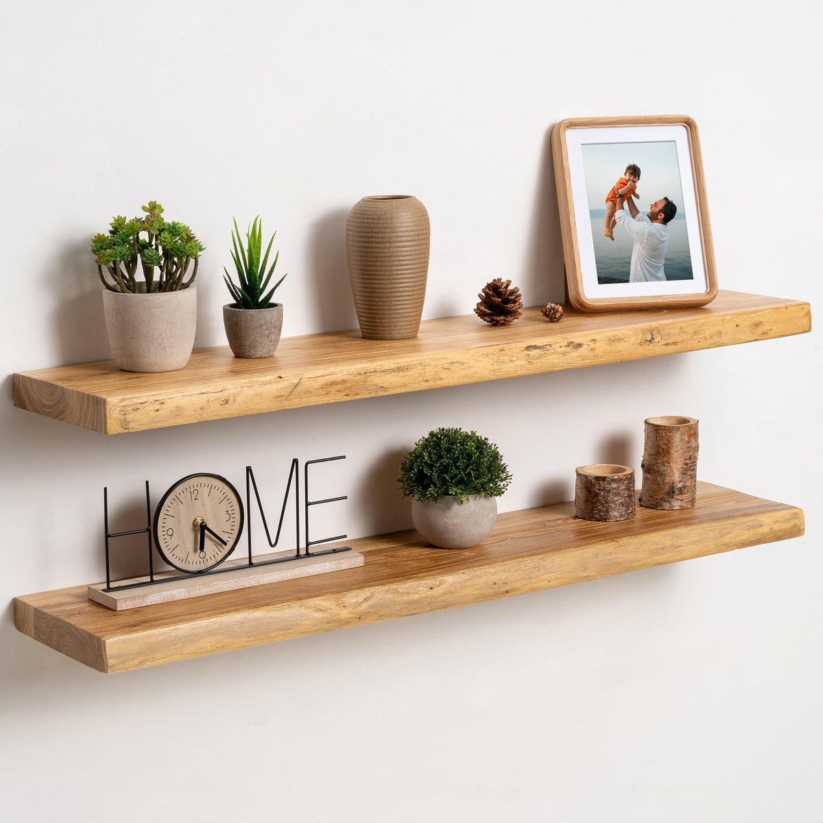 fuqing Live Edge Floating Shelves for Wall, 20 Inch Solid Elm Wood Shelves