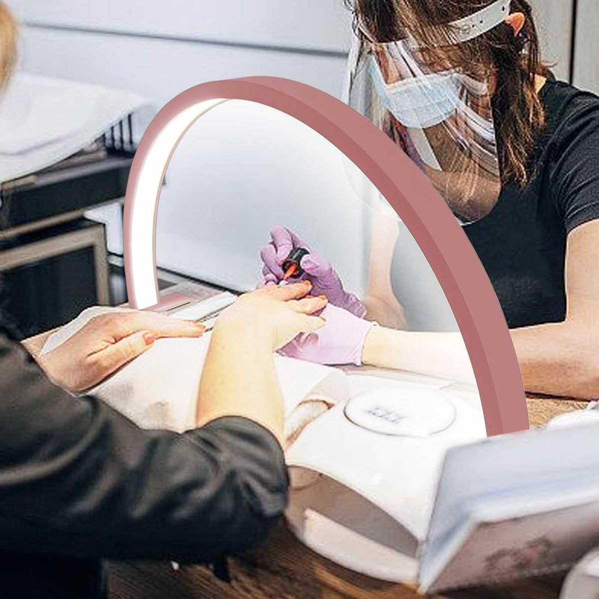 Half Moon Light Nail Lamp for Desk, 3360 Lumen Stepless Dimming with Wire Controller, 28inch 48W Pro LED Manicure Light, 2700K-5600K Tattoo Lash Tech Lighting Lamp