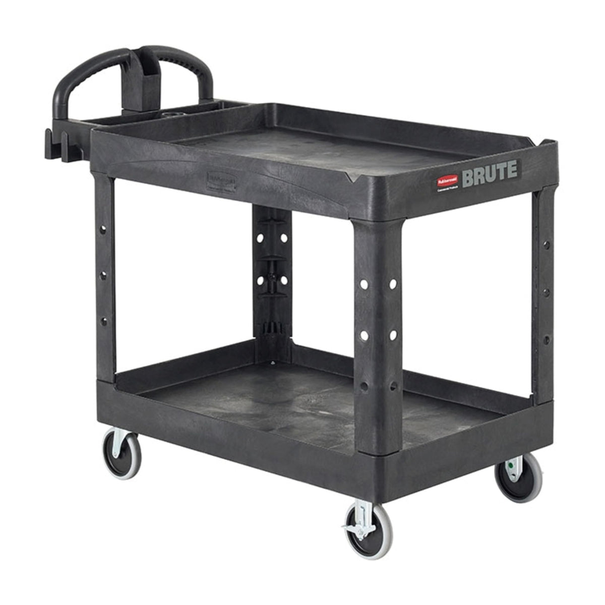 Rubbermaid Commercial Products 2-Shelf Utility/Service Cart, Medium, Black, Lipped Shelves, Ergonomic Handle, 500 Lbs Capacity, forfor Warehouse/Garage/Cleaning/Manufacturing