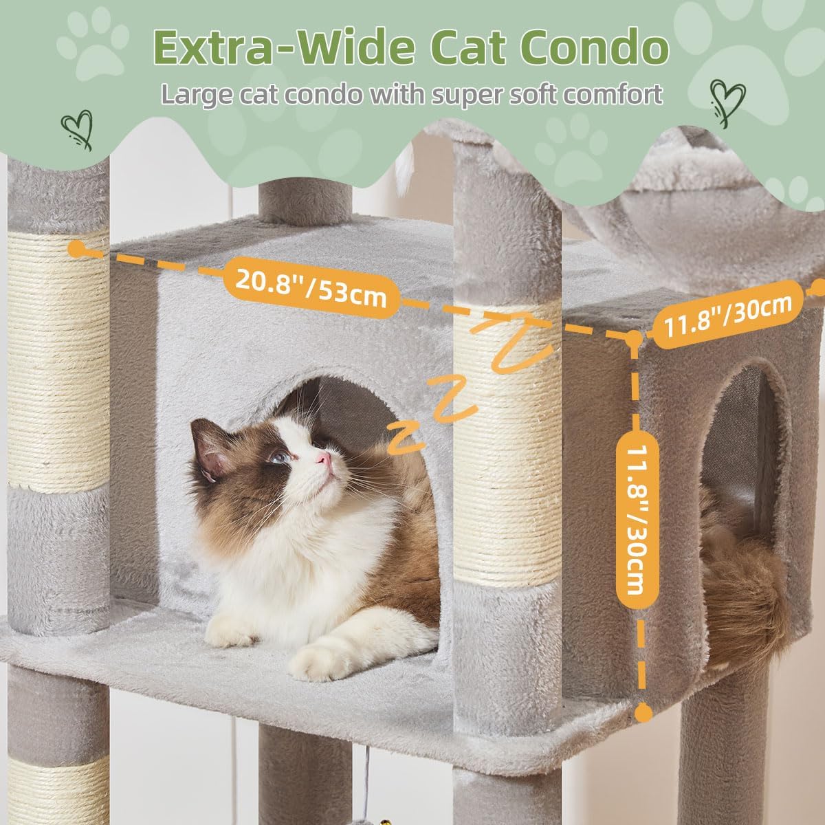 Taoqimiao Heavy-Duty Cat Tree, 71 in Cat Tower for Large Cats 20lbs+