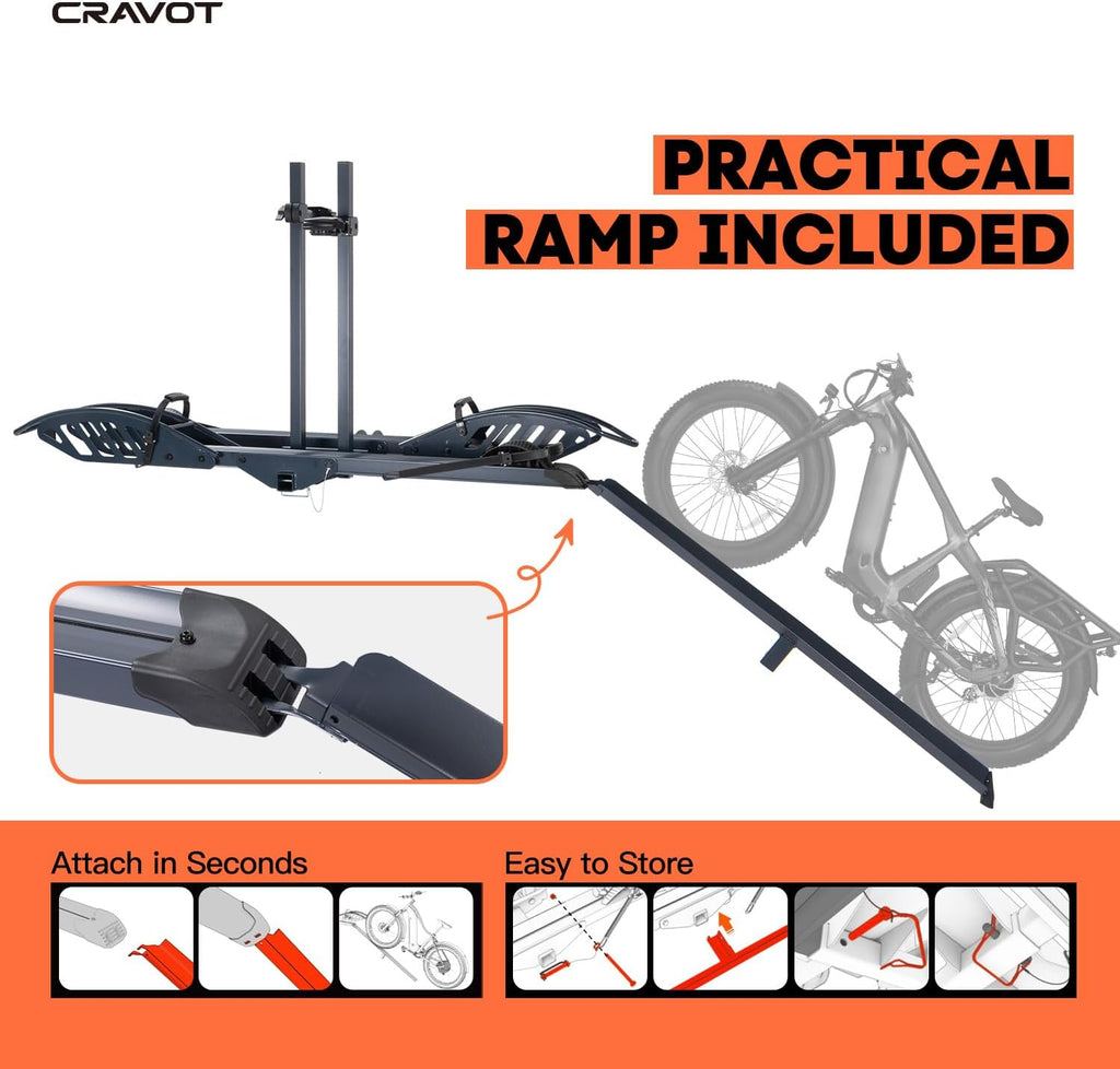 CRAVOT CyberRack E2 Hitch 2 E-Bike Rack with Ramp,200 lbs Capacity