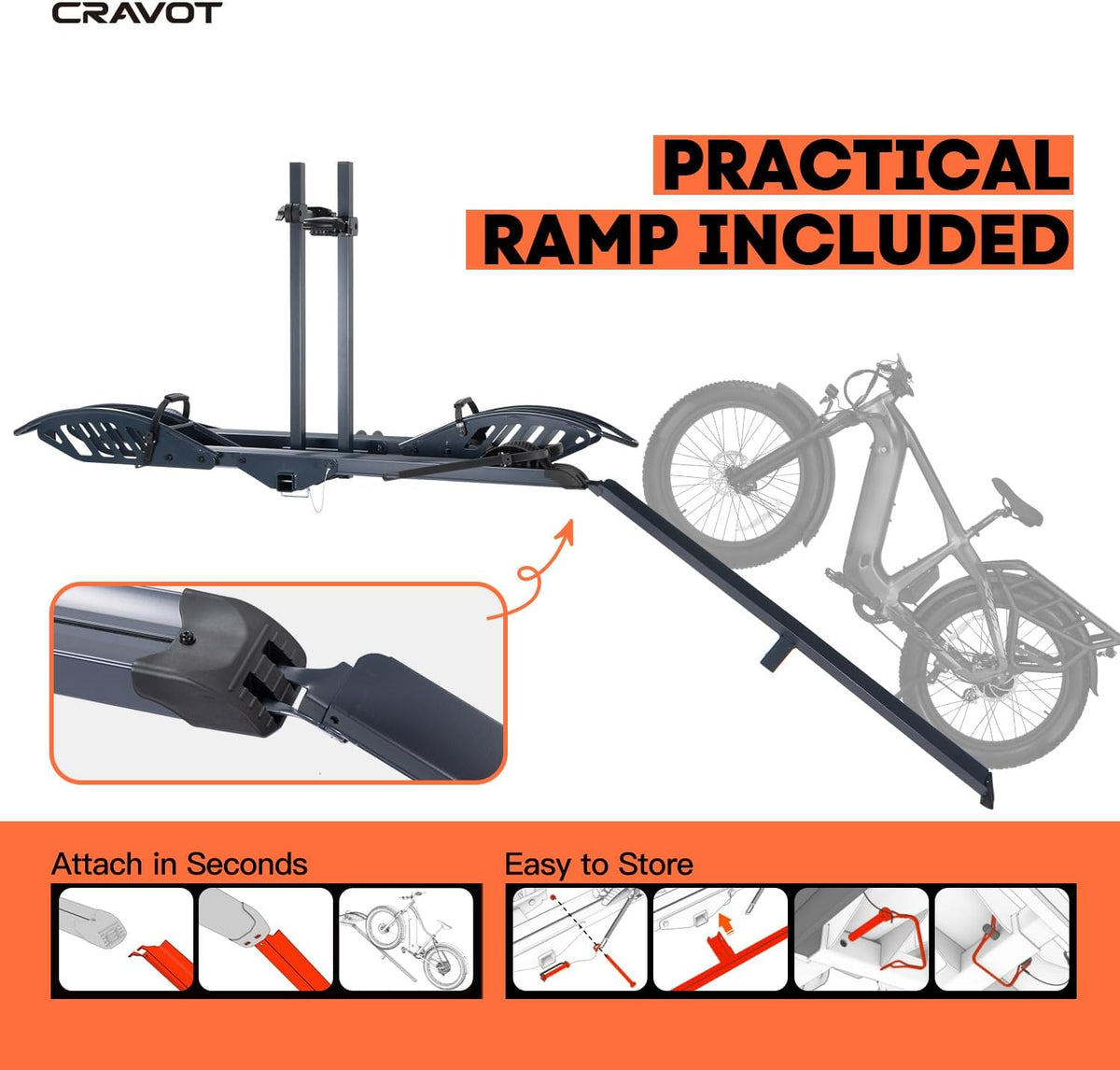 CRAVOT CyberRack E2 Hitch 2 E-Bike Rack with Ramp,200 lbs Capacity