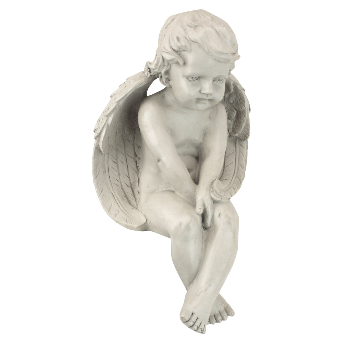 Design Toscano Angel of Contemplation Shelf Sitting Statue, 12 Inch, Polyresin, Antique Stone