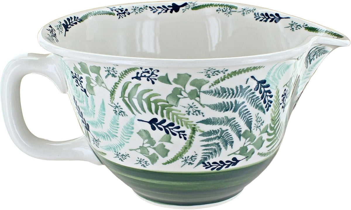 Blue Rose Polish Pottery - Red Daisy Batter Bowl - 10 Cup Capacity - Hand-Painted Ceramic Mixing & Pouring Bowl with Handle and Spout
