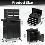 5-Drawer Rolling Tool Box with Lockable Wheels, Tool Chest with Detachable Tool Box, 4 Hooks, and Liner, Heavy-Duty Metal Tool Cart for Garage and Workshop Storage, Black
