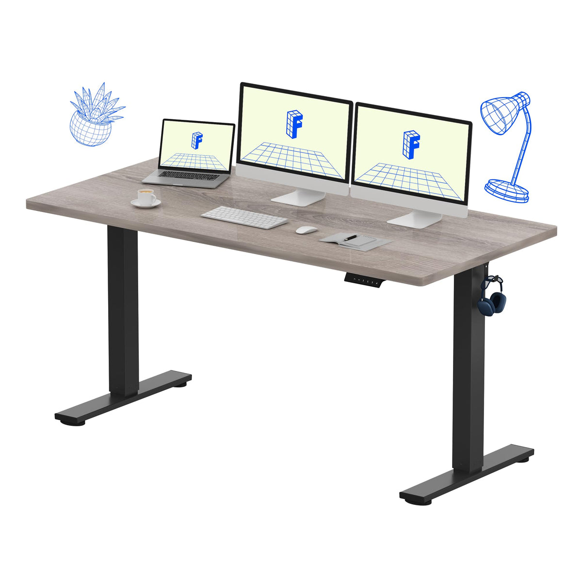 FLEXISPOT EN1 One-Piece Standing Desk, Electric Adjustable with 4 Memory Presets, 176 LBS Capacity, Stable & Quiet, Seamless Desktop for Home Office & Dual Monitors, 48"x24" Black Walnut