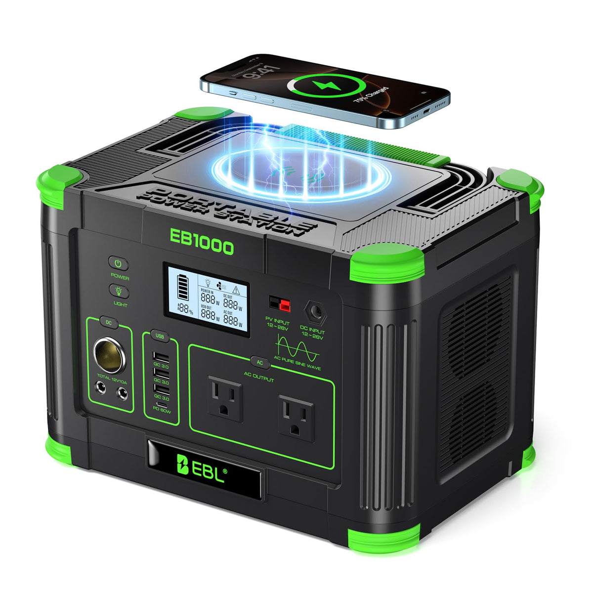 EBL Portable Power Station 500w(Peak 1000W), Camping Solar 519.48Wh Outdoor