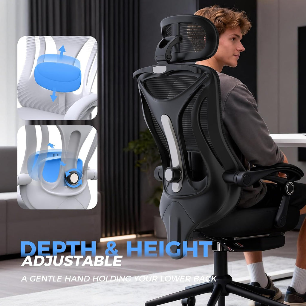 CYKOV Ergonomic Office Chair with Footrest, Reclining Mesh Back, 350 Lbs