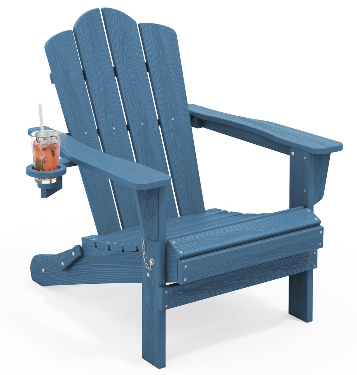 KINGYES Folding Adirondack Chair Set of 4 with Cup Holder, Navy