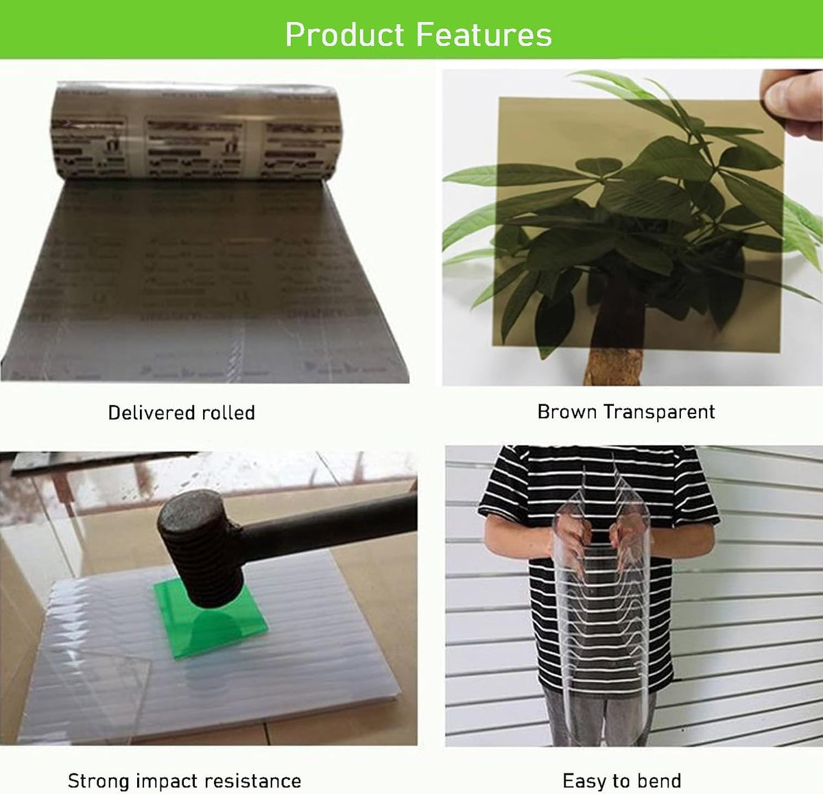 Polycarbonate Panel Roofing Sheets,1.2mm Brown Clear Acrylic Plastic Sheet,Strong Impact PC Endurance Board(2.62 x 8.2ft)