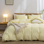 BESTOUCH Cotton Solid Duvet Cover Set Linen Feel Cornflower Blue Queen