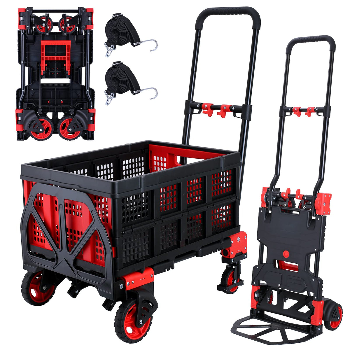 JJSMKCH 2-in-1 Folding Hand Truck Dolly Cart with Wheels 330LB